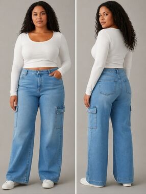 American Eagle Denim Wide Leg Cargo Jeans